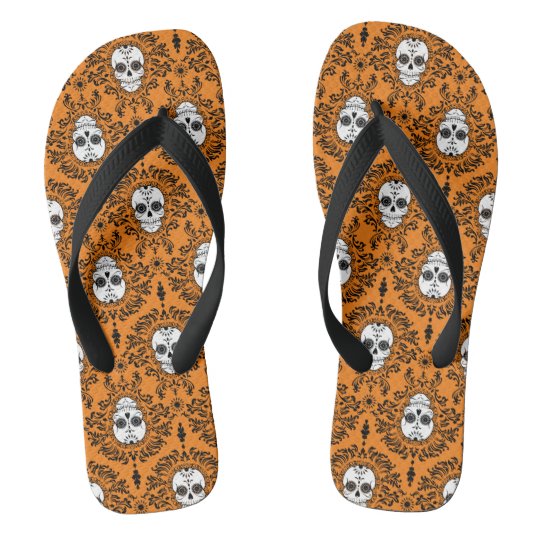 Sugar skull Day of the Dead beautiful girly Flip Flops | Zazzle.com