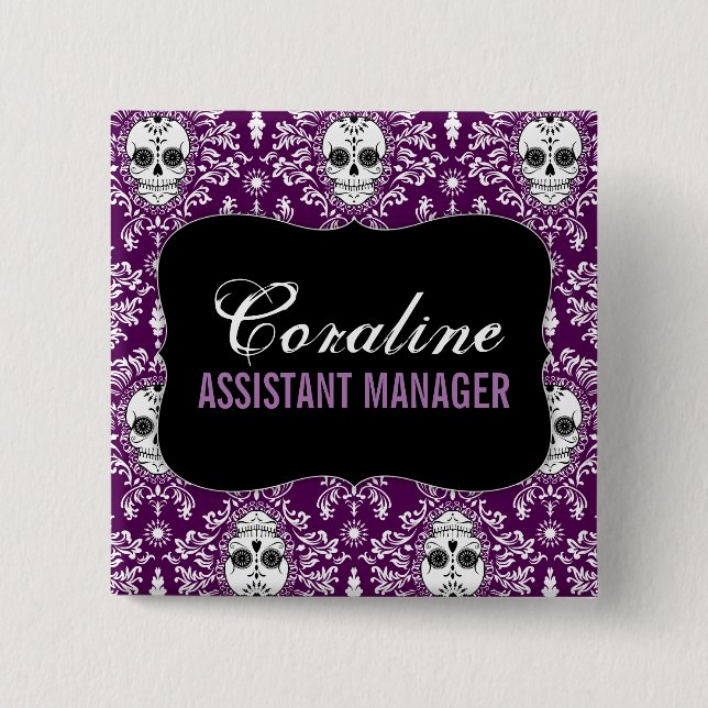 Dead Damask - Custom Sugar Skulls Name Badge Button (Front)
