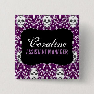 Dead Damask - Custom Sugar Skulls Name Badge Button