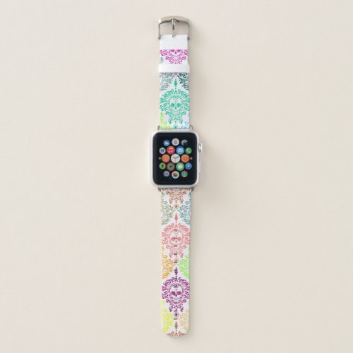 Dead Damask Festive Colorful Sugar Skull Pattern Apple Watch Band