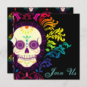 Dead Damask Rainbow Sugar Skull Invitation