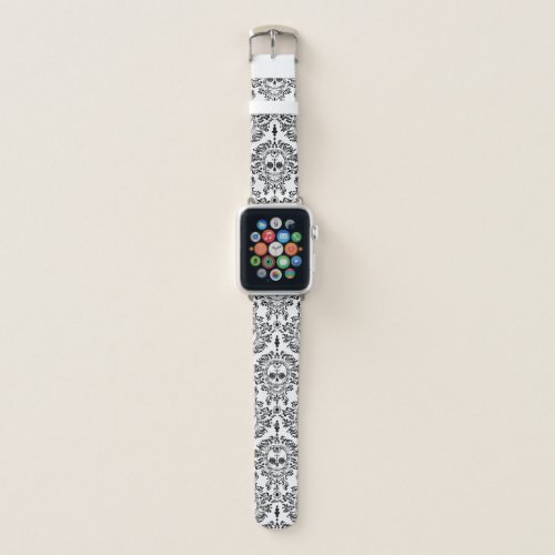 Dead Damask Sugar Skull Pattern Black on White Apple Watch Band