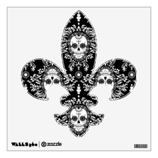Dead Damask Sugar Skulls Fleur de Lis Wall Cling Decal