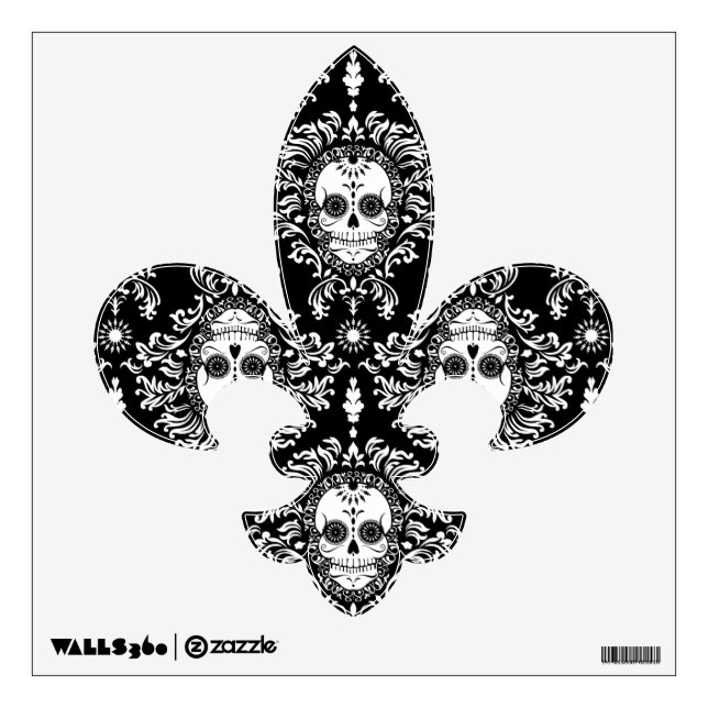 Dead Damask Sugar Skulls Fleur de Lis Wall Cling Decal (Front)