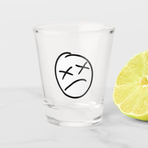 Dead eyed drunk emoji doodle design  shot glass