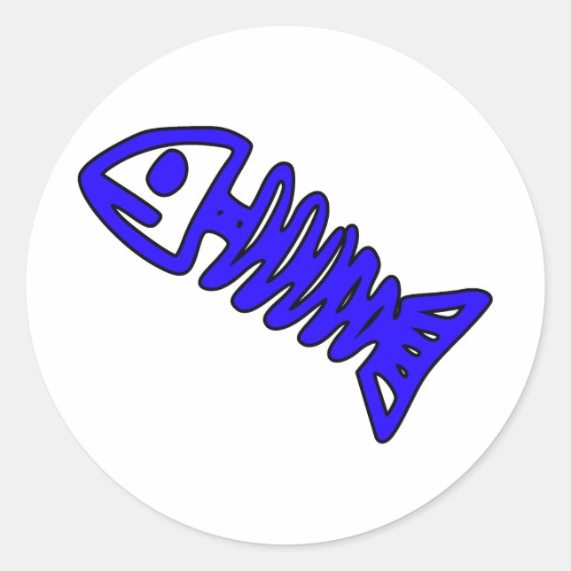 Dead Fish Skeleton Skull Bones Fossil Blue Classic Round Sticker (Front)