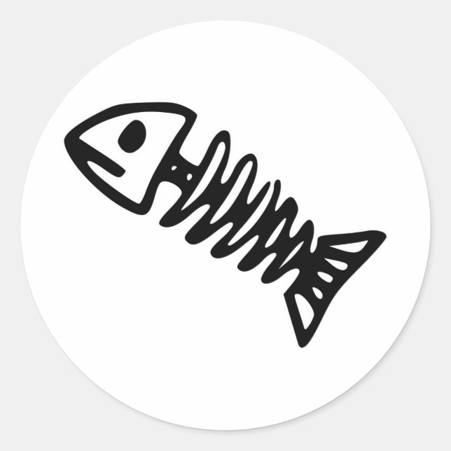 Dead Fish Skeleton Skull Bones Fossil Classic Round Sticker (Front)