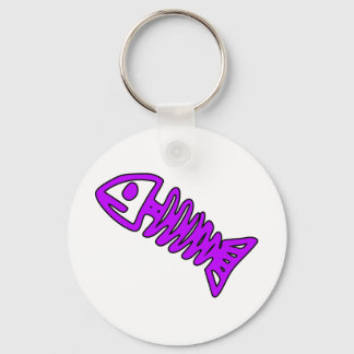 Dead Fish Skeleton Skull Bones Fossil Purple Keychain