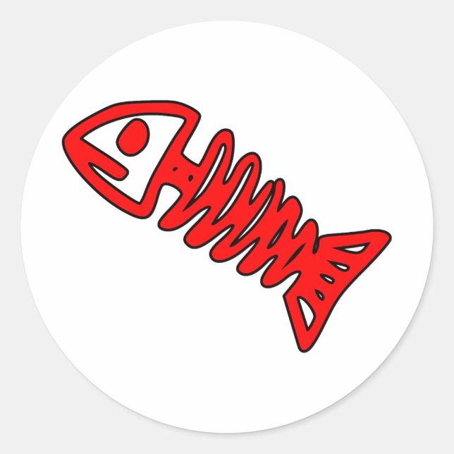 Dead Fish Skeleton Skull Bones Fossil Red Classic Round Sticker (Front)