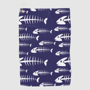 Dead Fish Skeleton White Bones Fishing Humor Golf Towel