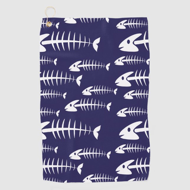 Dead Fish Skeleton White Bones Fishing Humor Golf Towel (Front)