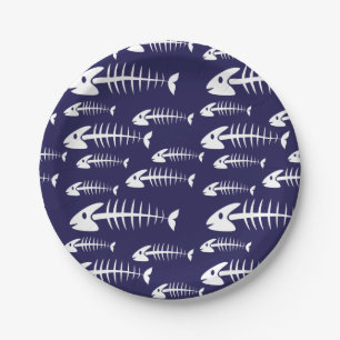 Dead Fish Skeleton White Bones Fishing Humor Paper Plates