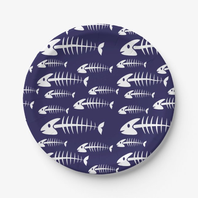 Dead Fish Skeleton White Bones Fishing Humor Paper Plates (Front)