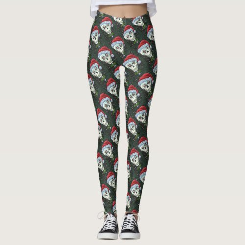 DEAD HEAD SANTA SKULL CHRISTMAS SKELETON HUMOR LEGGINGS