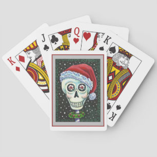 DEAD HEAD SANTA SKULL, CHRISTMAS SKELETON HUMOR POKER CARDS