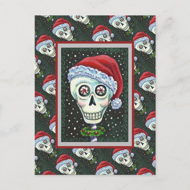 DEAD HEAD SANTA SKULL, CHRISTMAS SKELETON HUMOR POSTCARD (Front)
