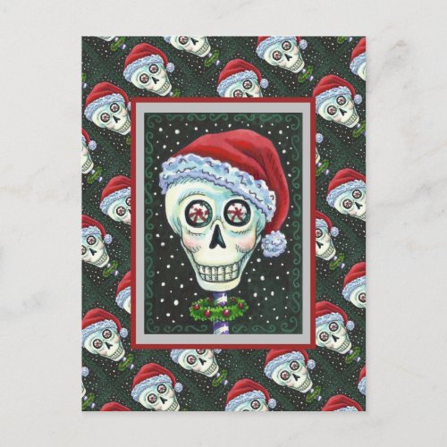 DEAD HEAD SANTA SKULL CHRISTMAS SKELETON HUMOR POSTCARD