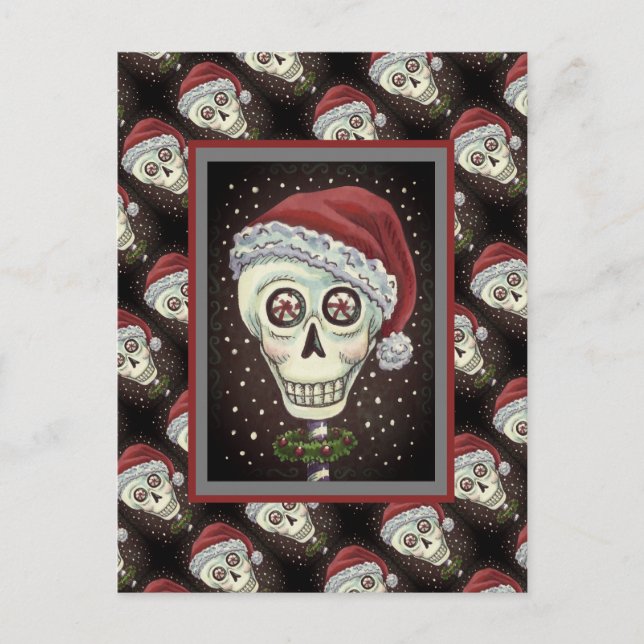 DEAD HEAD SANTA SKULL, CHRISTMAS SKELETON HUMOR POSTCARD (Front)