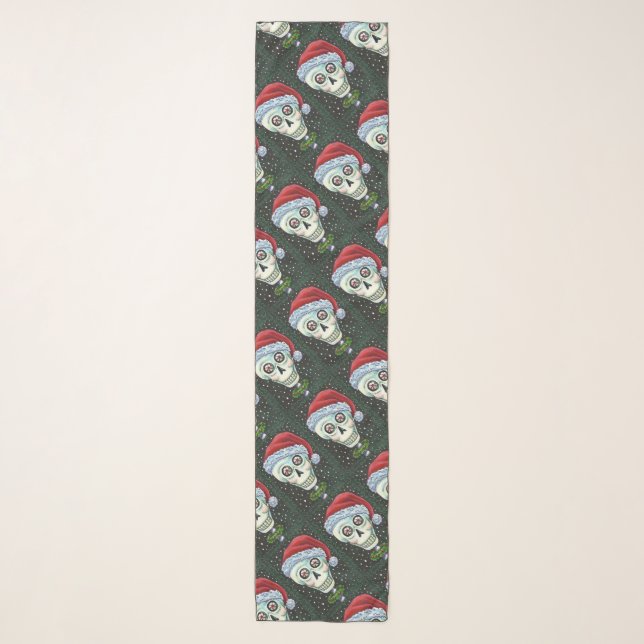 DEAD HEAD SANTA SKULL, CHRISTMAS SKELETON HUMOR SCARF (Front)