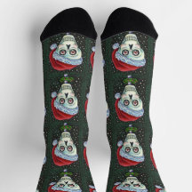 DEAD HEAD SANTA SKULL, CHRISTMAS SKELETON HUMOR