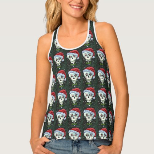 DEAD HEAD SANTA SKULL CHRISTMAS SKELETON HUMOR TANK TOP