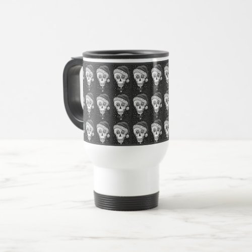 DEAD HEAD SANTA SKULL CHRISTMAS SKELETON HUMOR TRAVEL MUG