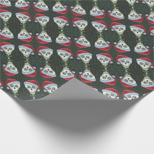 DEAD HEAD SANTA SKULL CHRISTMAS SKELETON HUMOR WRAPPING PAPER