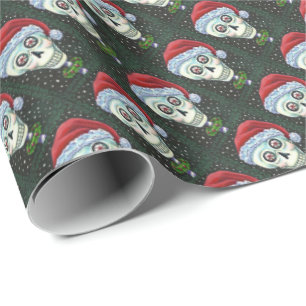 DEAD HEAD SANTA SKULL, CHRISTMAS SKELETON HUMOR WRAPPING PAPER