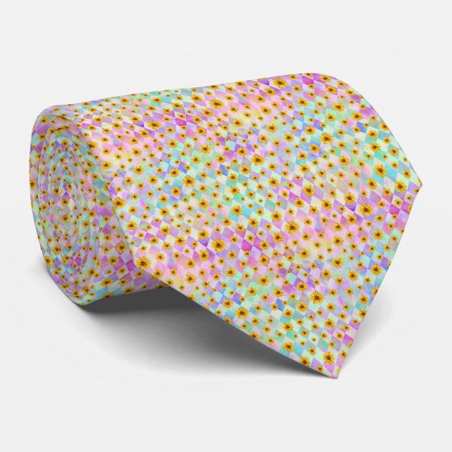 Dead heads and sunflower rainbow motif 10 neck tie (Rolled)