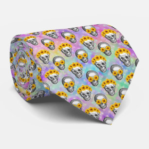 Dead heads and sunflower rainbow motif 4 neck tie
