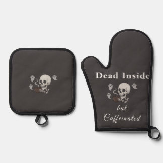 Dead Inside But Caffeinated – Halloween Pillow Oven Mitt & Pot Holder Set