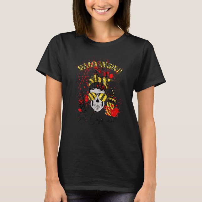Dead Inside But Caffeinated True Crime Messy Bun H T-Shirt (Front)