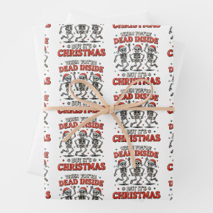 Dead Inside But It's Christmas Skeleton Dancing Wrapping Paper Sheets
