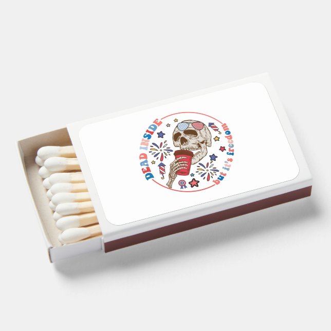 Dead Inside But It's Freedom Coffee Skull 4th July Matchboxes (Front Open)
