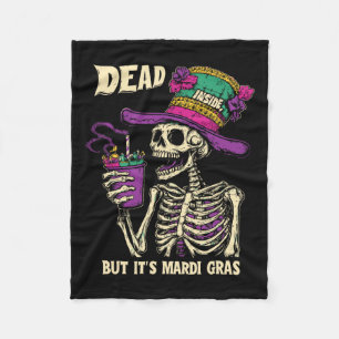 Dead Inside But It's Mardi Gras Funny Skeleton Cof Fleece Blanket
