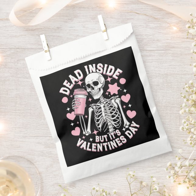 Dead Inside But It's Valentines Day Funny Skeleton Favor Bag (Clipped)