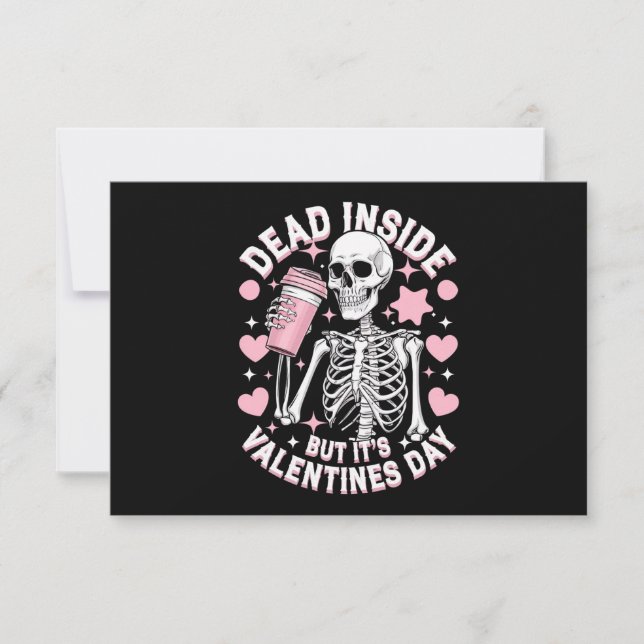 Dead Inside But It's Valentines Day Funny Skeleton Thank You Card (Front)