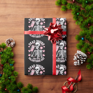 Dead Inside But It's Valentines Day Funny Skeleton Wrapping Paper