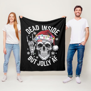 Dead Inside But Jolly AF Christmas Gift Skeleton Fleece Blanket