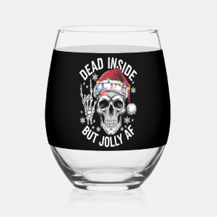 Dead Inside But Jolly AF Christmas Gift Skeleton Stemless Wine Glass