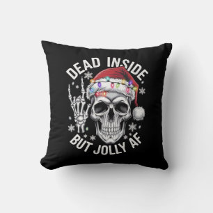 Dead Inside But Jolly AF Christmas Gift Skeleton Throw Pillow