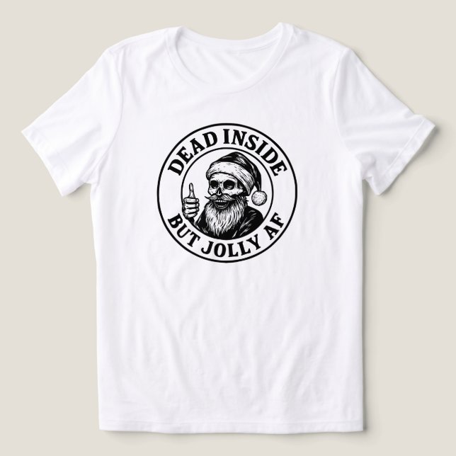 Dead Inside But Jolly Af Funny Santa Skeleton Xmas Tri-Blend Shirt (Design Front)
