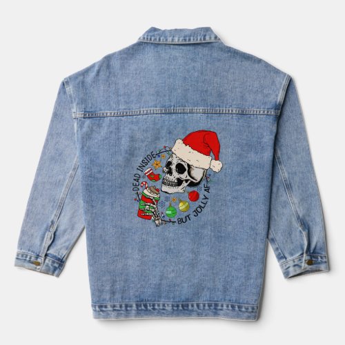 Dead Inside But Jolly AF Funny Skeleton Santa Hat  Denim Jacket