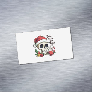Dead Inside but Jolly AF Hot Cacoa Latte Xmas Skul Business Card Magnet