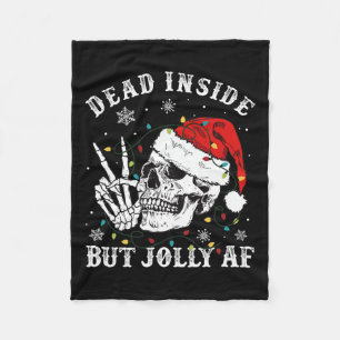Dead Inside But Jolly Af Skeleton Santa Christmas  Fleece Blanket