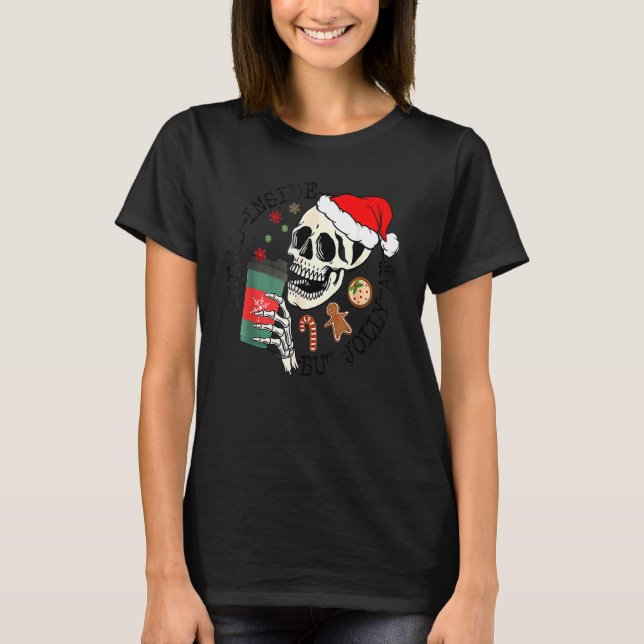 Dead Inside But Jolly AF  Skeleton Santa Hat Chris T-Shirt (Front)