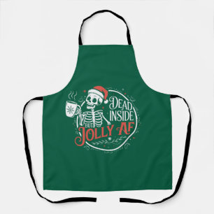 Dead Inside But Jolly Af Skull Santa Claus Xmas Apron