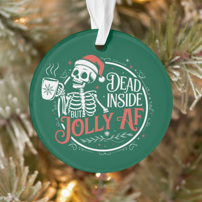 Dead Inside But Jolly Af Skull Santa Claus Xmas Ornament (Tree)