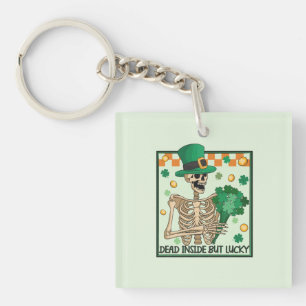 Dead Inside But Lucky - Skeleton Leprechaun Keychain