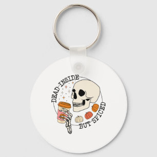 Dead Inside But Spiced Skull Drink Pumpkin Thanksg Keychain